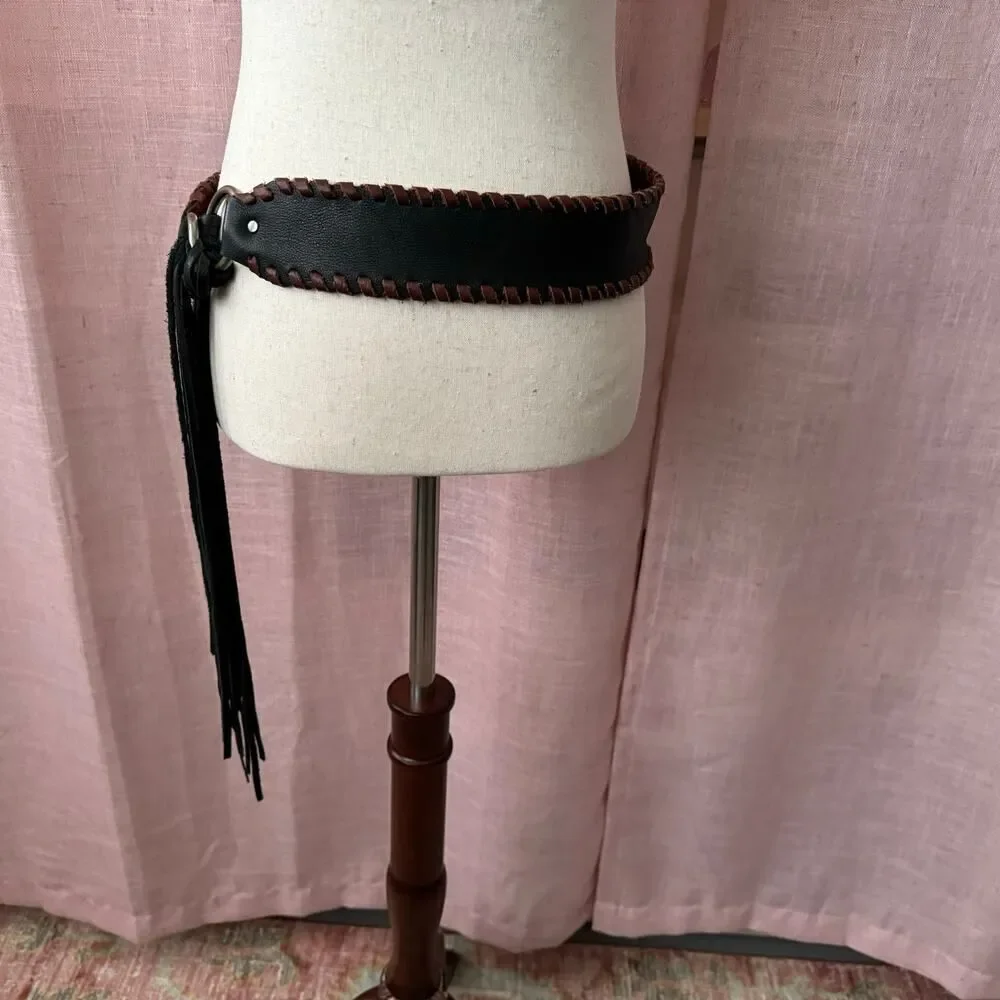Kim White Reversible Suede‎ + Leather Brown & Black w/ Fringe Size M